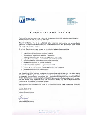 Reference letter Mouser Electronics
