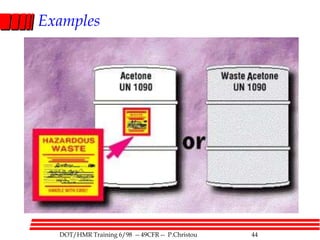 DOT/HMR Training 6/98 -- 49CFR -- P.Christou 44
Examples
 