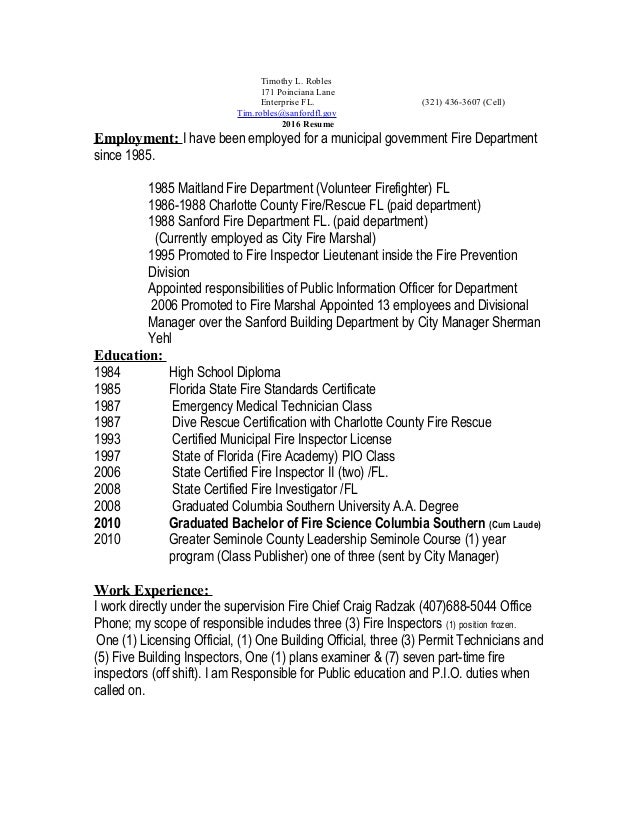fire chief resumes