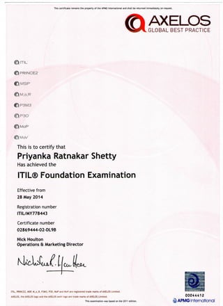 ITIL Certificate PDF