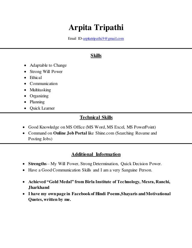 Resume quick learner adaptable - Arpita Tripathi Resume 1 638