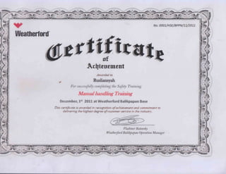 Certificate Manual Handling