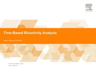 Time-based bioactivity analysis |
Presented By
Date
Time-Based Bioactivity Analysis
Reaxys Medicinal Chemistry
Matthew CLARK
18 May 2016
 