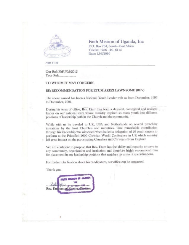 letter of recommendation by faith mission of uganda inc letter of recommendation for youth leadership