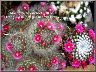 Mỗi ngày, hãy đi bộ 10-30 phút.Mỗi ngày, hãy đi bộ 10-30 phút.
Trong lúc đi, hãy giữ nét mặt tươi vui.Trong lúc đi, hãy giữ nét mặt tươi vui.
 