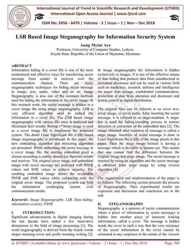 LSB Based Image Steganography for Information Security System | PDF
