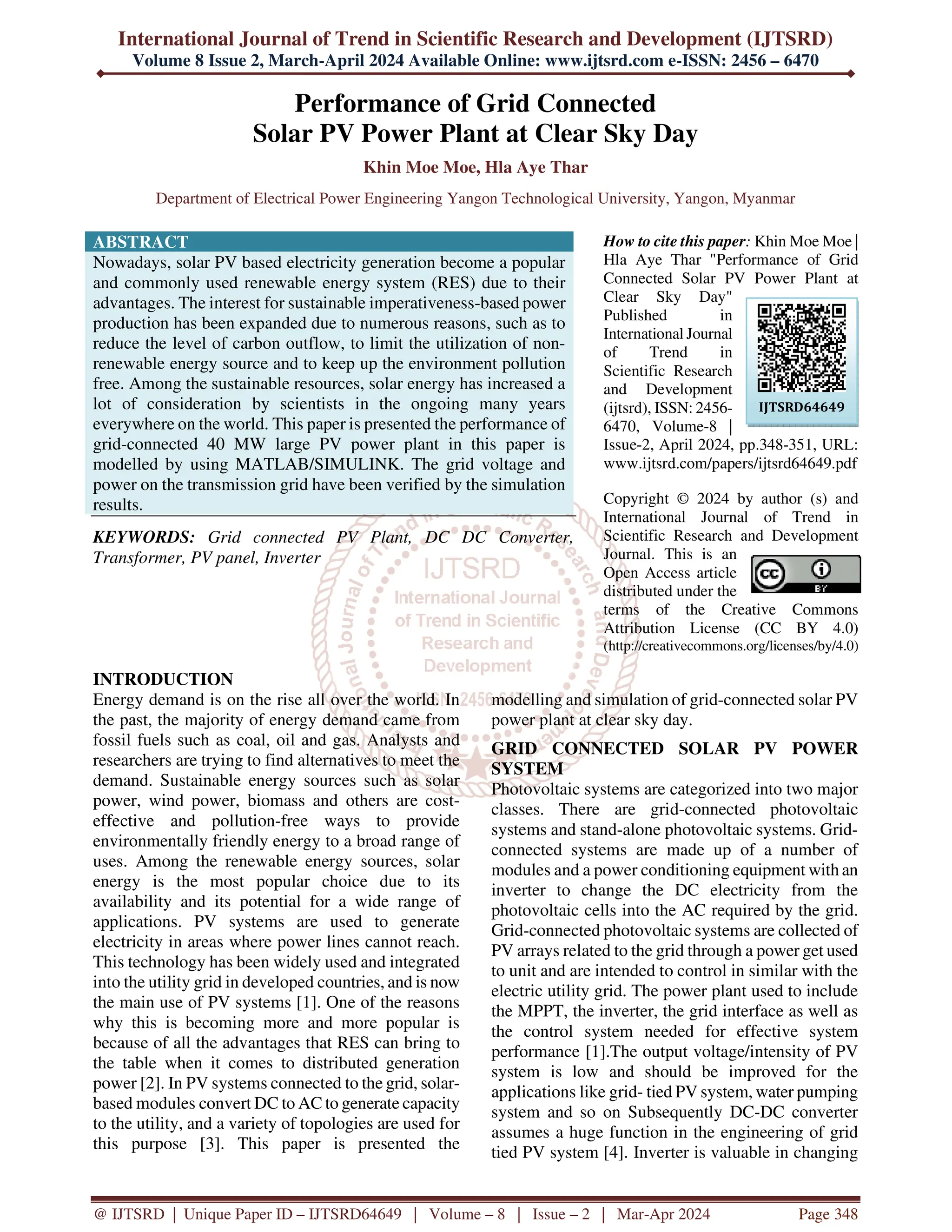 Performance of Grid Connected Solar PV Power Plant at Clear Sky Day PDF