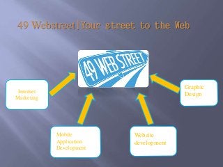 49 Webstreet|Your street to the Web
Internet
Marketing
Graphic
Design
Website
development
Mobile
Application
Development
 