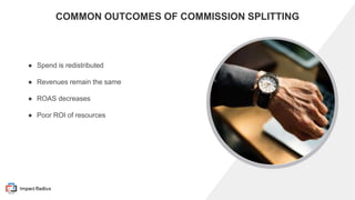 THIS PRESENTATION CONTAINS CONFIDENTIAL INFORMATION - DO NOT DISTRIBUTE
COMMON OUTCOMES OF COMMISSION SPLITTING
● Spend is...