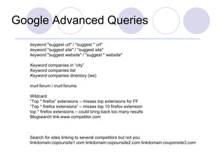 Google Advanced Queries keyword  &quot;suggest url&quot; / &quot;suggest * url&quot;  keyword  &quot;suggest site&quot; / ...