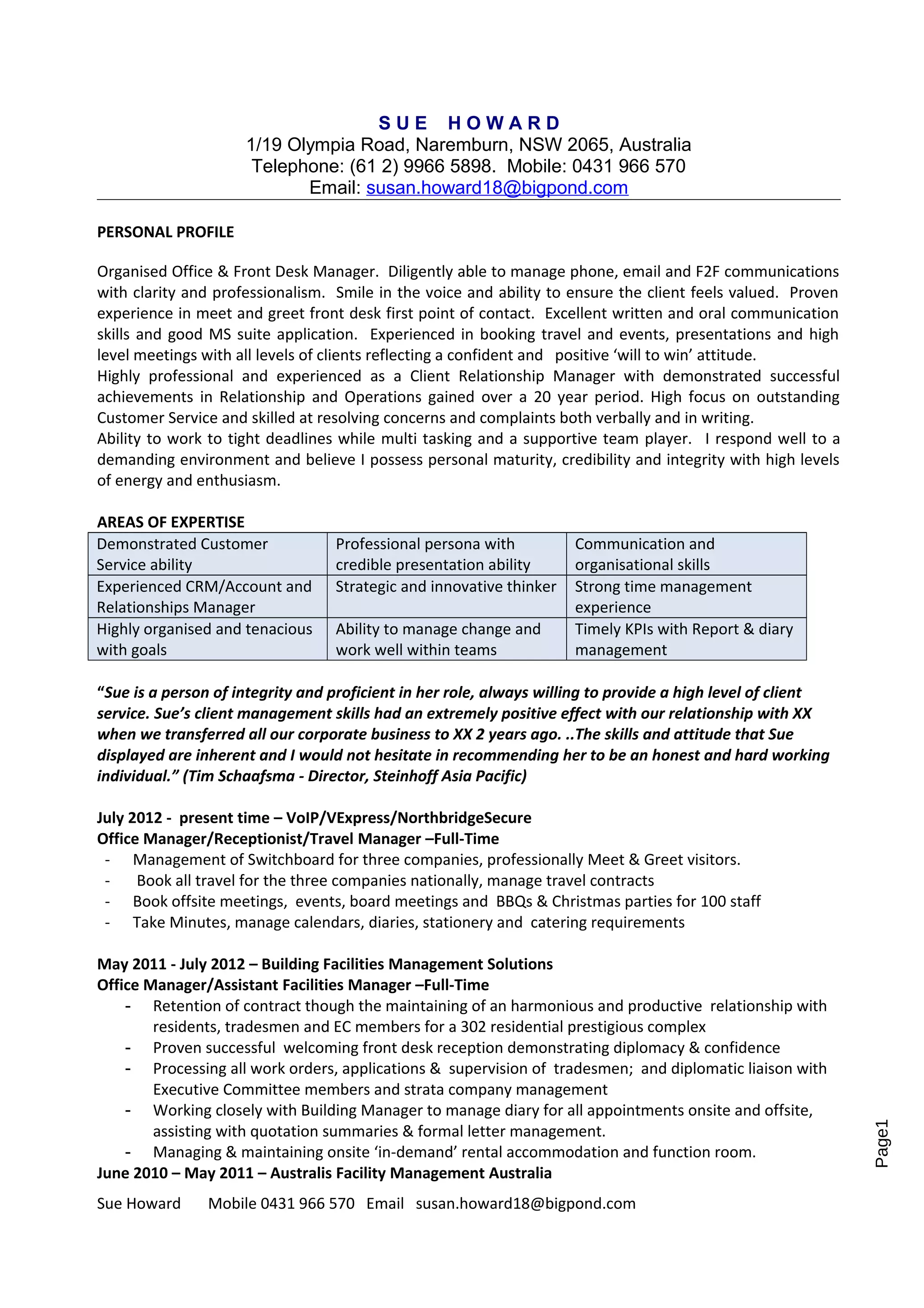 Sue Howard CV Feb 2015 DOC