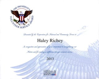Haley Richey
2013
NATIONAL &
COMMUNITY
SERVICBtU:
 