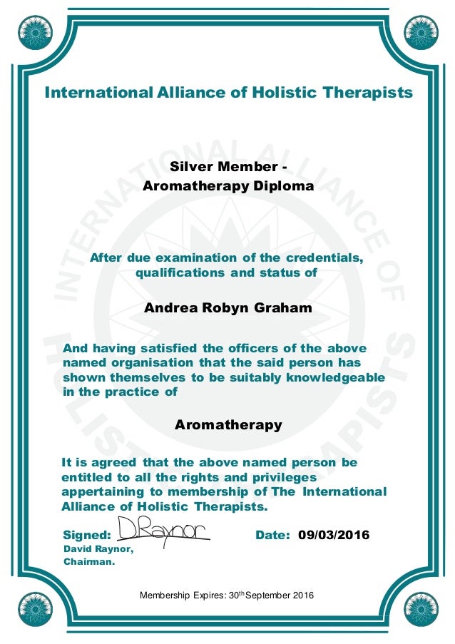Aromatherapy diploma certificates