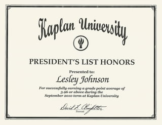 September 2010-President's List