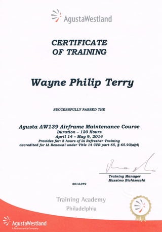 AW139 Certificate