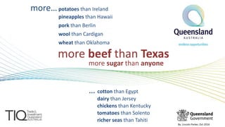 more…potatoes than Ireland
pineapples than Hawaii
wool than Cardigan
wheat than Oklahoma
… cotton than Egypt
more sugar than anyone
richer seas than Tahiti
pork than Berlin
tomatoes than Solento
dairy than Jersey
chickens than Kentucky
By: Lincoln Parker, Oct 2016
more beef than Texas
 