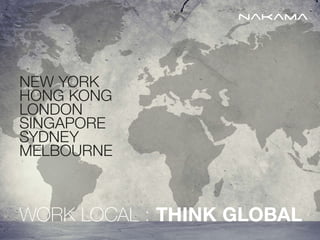 WORK LOCAL : THINK GLOBAL
NEW YORK
HONG KONG
LONDON
SINGAPORE
SYDNEY
MELBOURNE
 