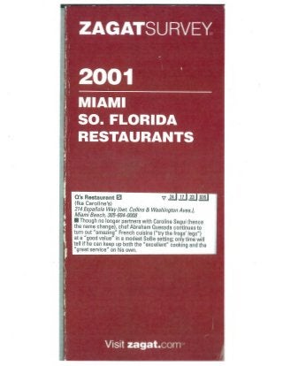 •
Q's Restaurant £:!] v 24 17 23
(fka Caroline's)
214 Espanola Way (bet. Collins & Washington Aves.),
Miami Beach, 305-604-0008
Though no longer partners with Caroline Segui (hence
the name change), chef Abraham Quesada continues to
turn out II amazing" French cuisine r·try the frogs' legs".)
at a ''good value" in a modest SoBe setting; only time will
tell if he can keep up both the "excellent" cooking and the
"great service" on his own.
•
 