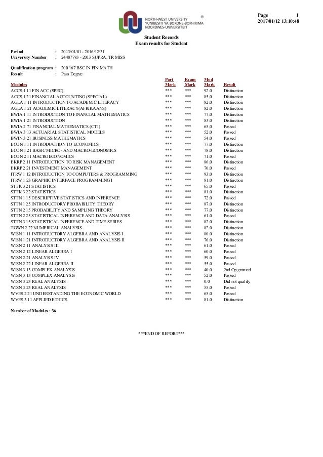 Academic Record NWU