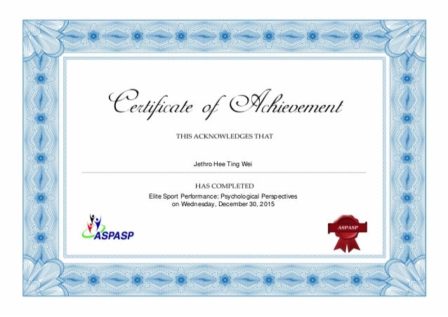 Certificate for Sports Psychology Certificate for Sports Psychology