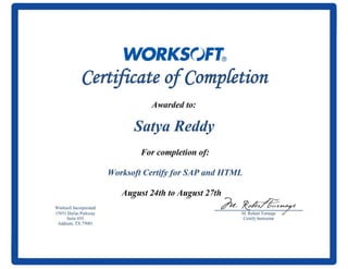 Worksoft Training Certificate_Worksoft certify  for SAP& HTML
