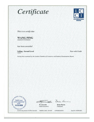 LCCIEB Selling Level 2 Certificate | PDF
