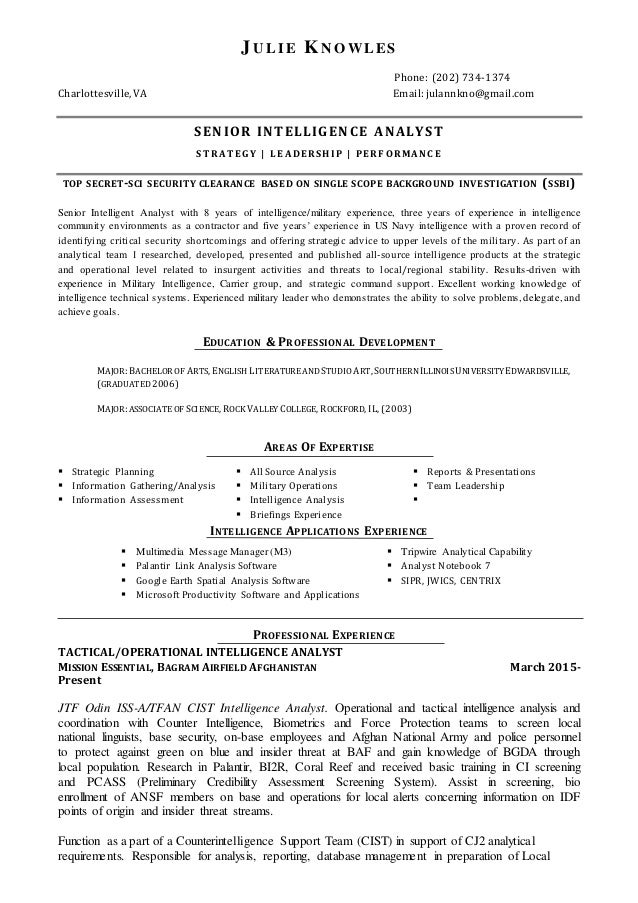 Navy intelligence specialist resume