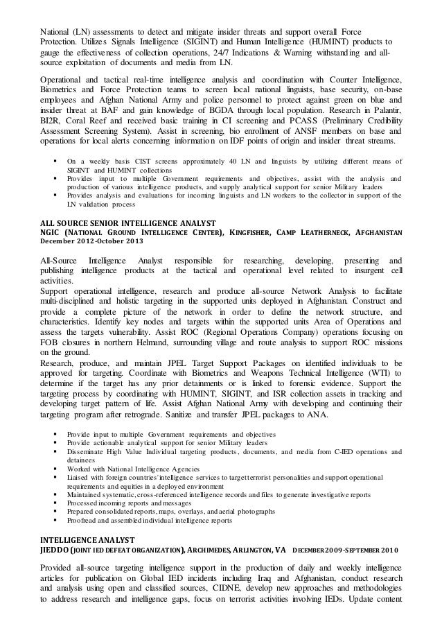 intelligence resume