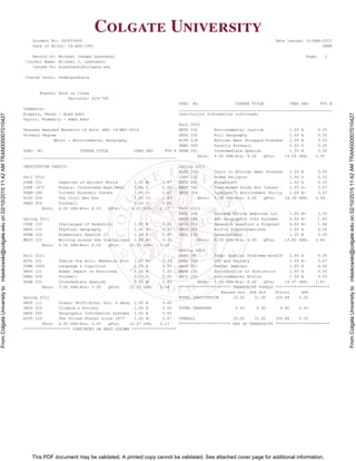 Official Colgate University Transcript | PDF