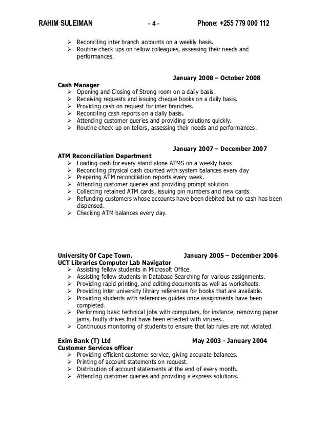reconciliation atm resume Suleiman Rahim Resume