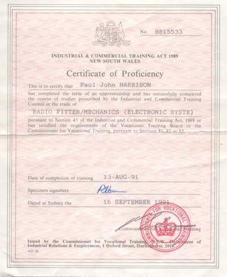 Certificate of Proficiency Radio Fitter Mechanics