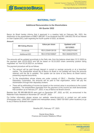 Public-held Company
Corporate Taxpayer´s Registry No. 00.000.000/0001-91
Company Registry No. 5330000063-8
Rule 12g3-2(b) ...