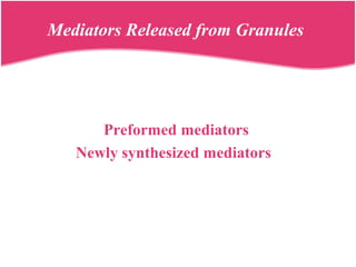 Mediators Released from Granules
Preformed mediators
Newly synthesized mediators
 