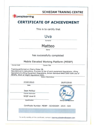 MEWP certificate
