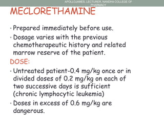 Mechlorethamine Injection BASIC PRINCIPLES OF CANCER CHEMOTHERAPY- THIRD PHARM.D | PPTX