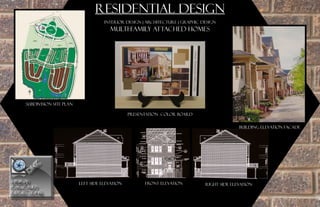 PORTFOLIOPORTFOLIO
REFLECTIONSREFLECTIONS
DESIGN
								
DESIGN
								
RESIDENTIAL DESIGN
INTERIOR DESIGN | ARCHITECTURE | GRAPHIC DESIGN
MULTI-family ATTACHED homes
LEFT SIDE ELEVATION RIGHT SIDE ELEVATION
SUBDIVISION SITE PLAN
BUILDING ELEVATION FACADE
FRONT ELEVATION
PRESENTATION COLOR BOARD
 