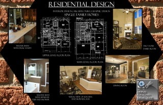 PORTFOLIOPORTFOLIO
REFLECTIONSREFLECTIONS
DESIGN
								
DESIGN
								
UPPER LEVEL FLOOR PLAN
MAIN LEVEL FLOOR PLAN
MASTER BATH
WITH SEPARATE
tub and SHOWER
MASTER BATH
WITH DUAL VANITY
AERIAL VIEW OF KITCHEN
AND MORNING RM
TWO STORY
FAMILY ROOM
DINING ROOM
RESIDENTIAL DESIGN
INTERIOR DESIGN | ARCHITECTURE | GRAPHIC DESIGN
single family homes
 