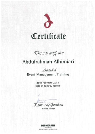 Event Mnagement Training Certificate Feb 2013