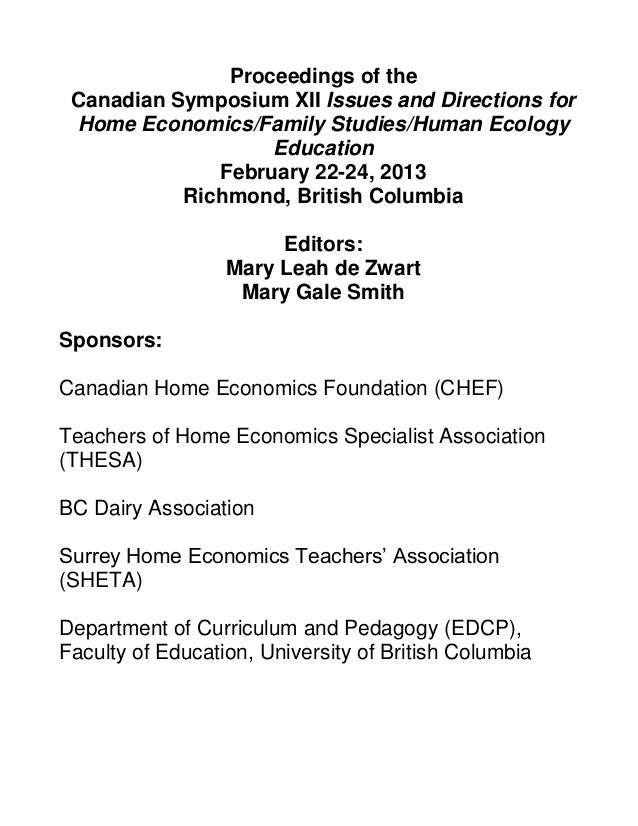 Proceedings Canadiansymposium Home Economics