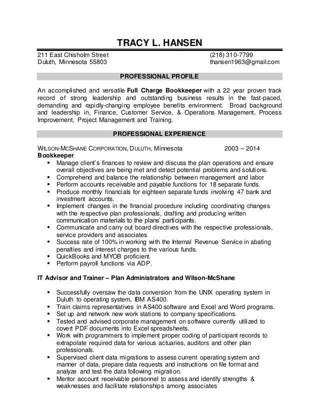 full charge bookkeeper resumes