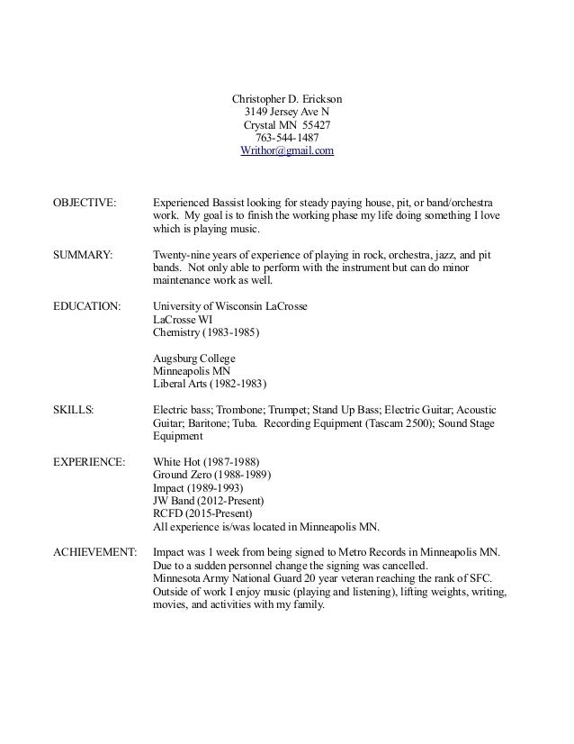 musicians resume