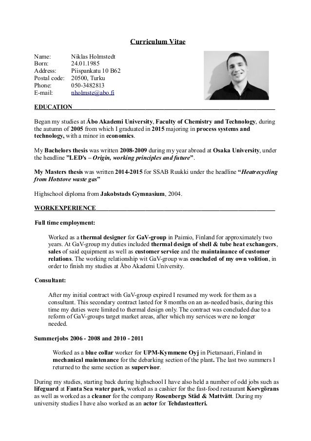 niklas holmstedt english cv origin of curriculum vitae