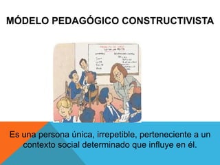 MÓDELO PEDAGÓGICO CONSTRUCTIVISTA
Es una persona única, irrepetible, perteneciente a un
contexto social determinado que influye en él.
 