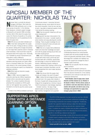 APICS member of the qtr article