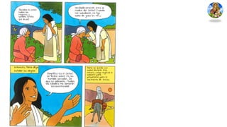 ¡Bendita tú entre
todas las
mujeres, y
bendito el niño
que llevas!
¡Verdaderamente eres la
madre del Señor! Cuando
me saludaste, mi hijo
saltó de gozo en mí ...
entonces, María deja
estallar su alegría:
¡Magnífico es el Señor!
se inclinó sobre mí, su
humilde servidor. De
aquí en adelante. ¡Todas
las edades me llamarán
bienaventurada!
María se queda con
Isabel durante tres
meses. Luego regresa a
Nazaret para
prepararse para el
nacimiento de Jesús.