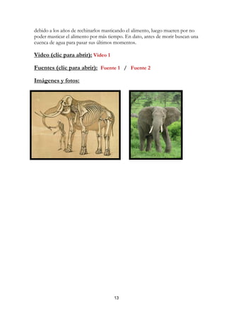 debido a los años de rechinarlos masticando el alimento, luego mueren por no
poder masticar el alimento por más tiempo. En dato, antes de morir buscan una
cuenca de agua para pasar sus últimos momentos.

Video (clic para abrir): Video 1

Fuentes (clic para abrir): Fuente 1 / Fuente 2

Imágenes y fotos:




                                     13
 