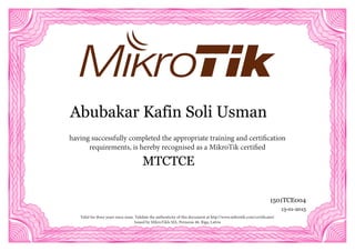 My MTCTCE Certificate