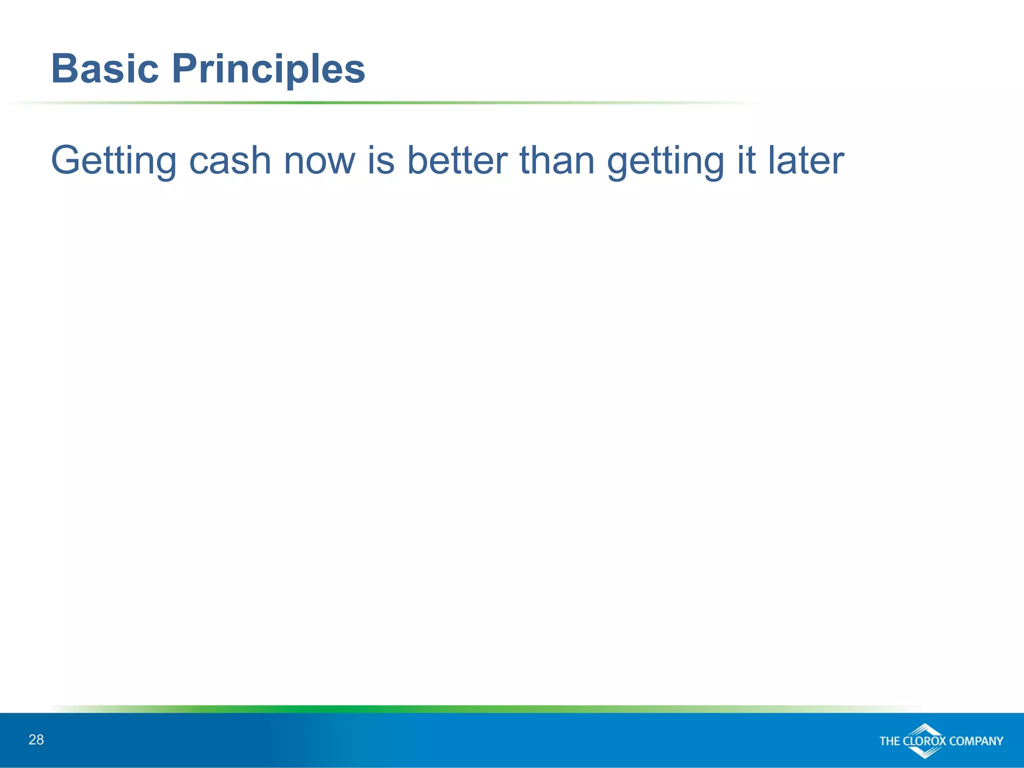 28
Basic Principles
Getting cash now is better than getting it later
 