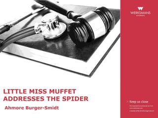 LITTLE MISS MUFFET
ADDRESSES THE SPIDER
Ahmore Burger-Smidt
 