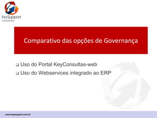 www.keysupport.com.br
Comparativo das opções de Governança
 Uso do Portal KeyConsultas-web
ou
 Uso do KeyConsultas-webservice integrado ao ERP
 